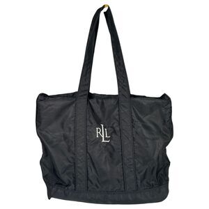 Lauren Ralph Lauren Monogram Black Nylon Multi Pocket Tote Shoulder Bag